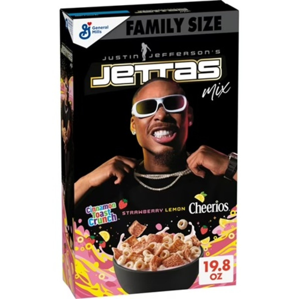 Justin Jefferson Strawberry Cinnamon Toast Crunch Cereal, Lemon Glazed Cheerios, 19.8 oz