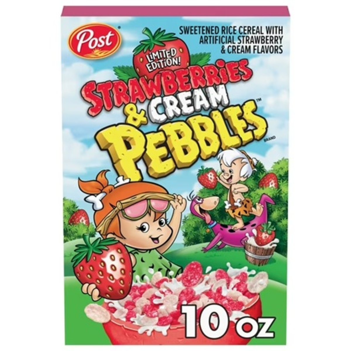 Post Fruity PEBBLES Strawberry and Cream Cereal, Gluten Free, Rice Cereal, Crunchy 10 oz Box