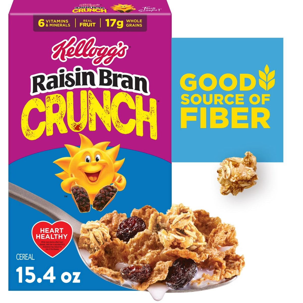 Kellogg's Raisin Bran Crunchy Breakfast Cereal, Good Source of Fiber, 15.4 oz
