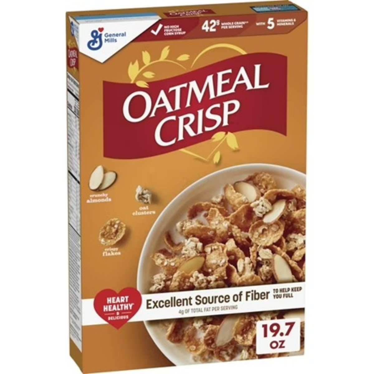 Heart-Healthy Crunchy Oat Cereal, High-Fiber Cereal Made with Whole Grains, 19.7 oz
