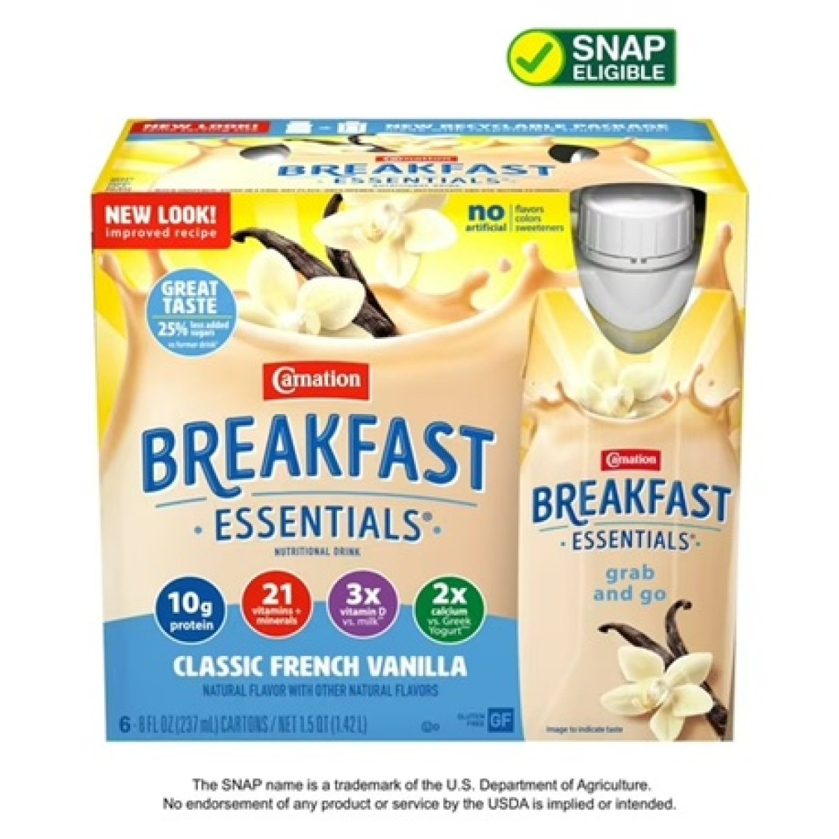 Carnation Breakfast Essentials Protein-Packed Nutritional Shakes, Classic French Vanilla, 8 fl oz, 6 Pack