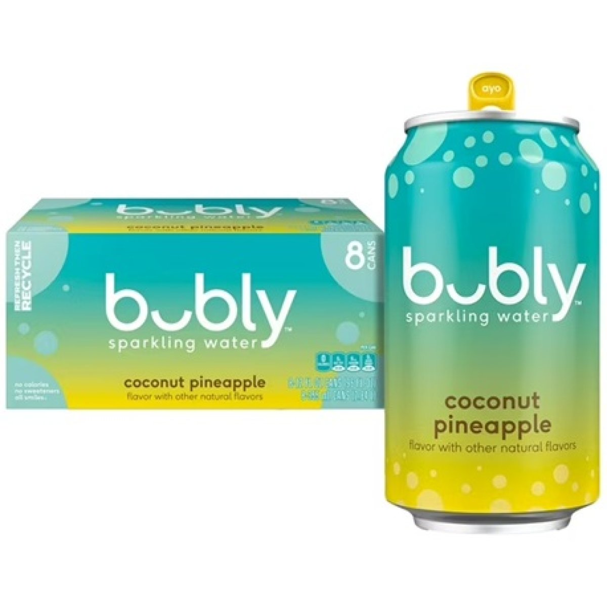 bubly Summer Pineapple and Coconut Sparkling Water 12 fl oz, 8 Can Pack