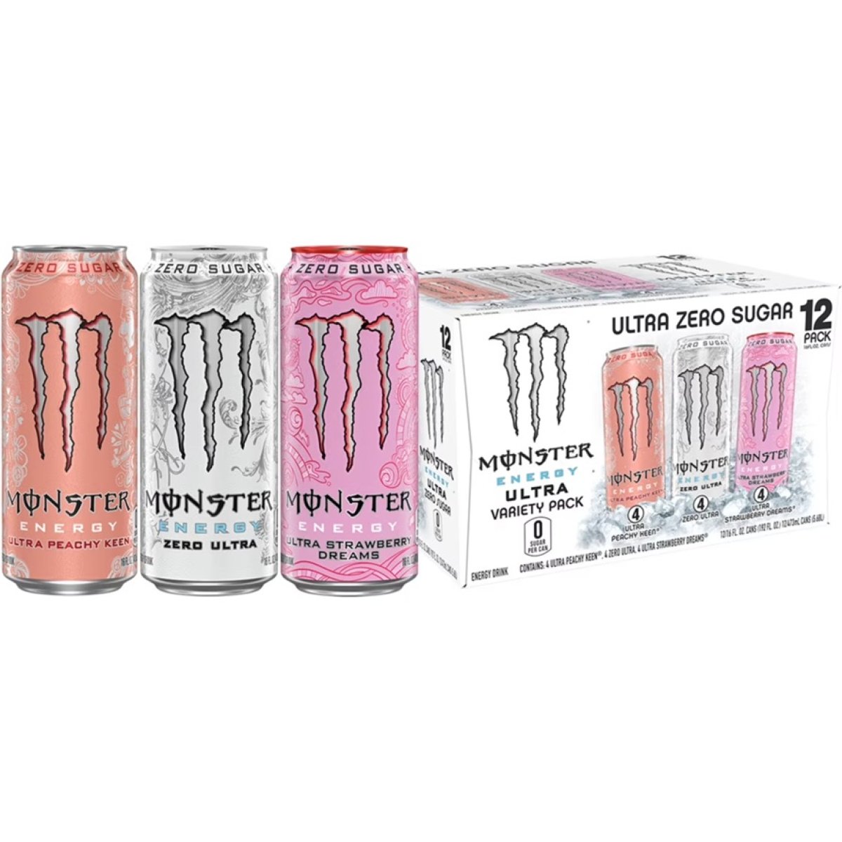 Monster Energy, Ultra VP, Ultra Peach, Strawberry Dreams, Zero Ultra, 16 fl oz, 12 Pack
