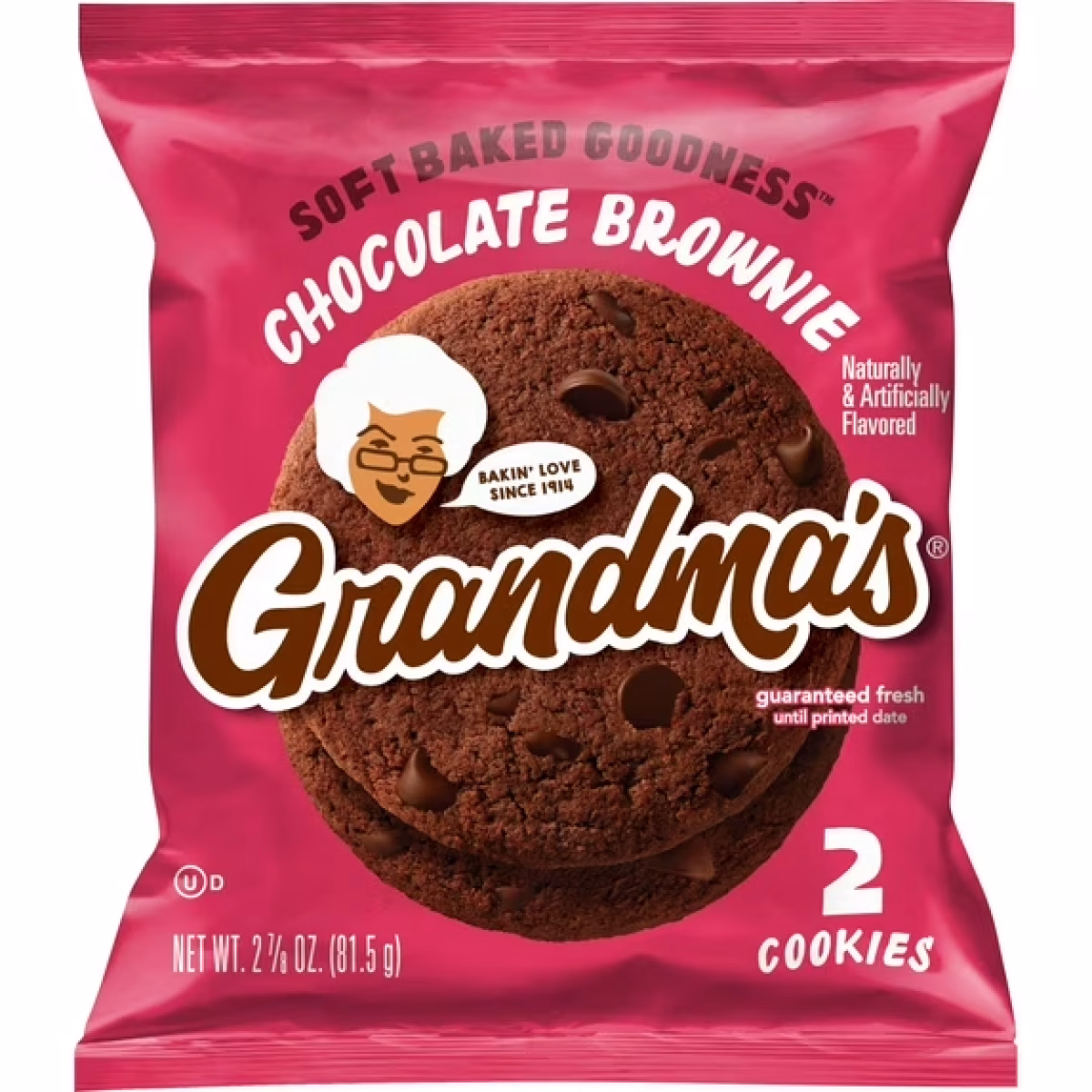 Grandma’s Cookies, Chocolate Brownie Flavored Cookies, 2.875oz Cookie Packs, (2 Count Bag) (Packaging May Vary)