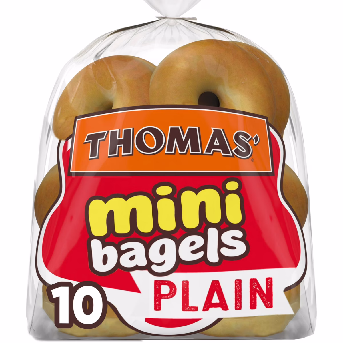 Thomas' Plain Mini Bagels, 10 count, Kosher Mini Bagels, 15 oz Bag