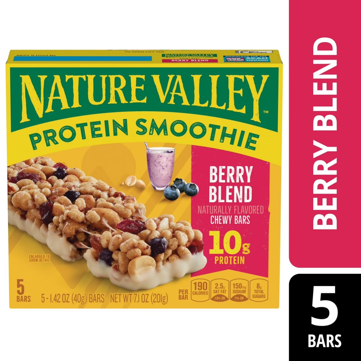 Nature Valley Smoothie Soft Snack Bars, Protein Type, Berry Blend Protein Bars, 5 Bars, 7.1 oz